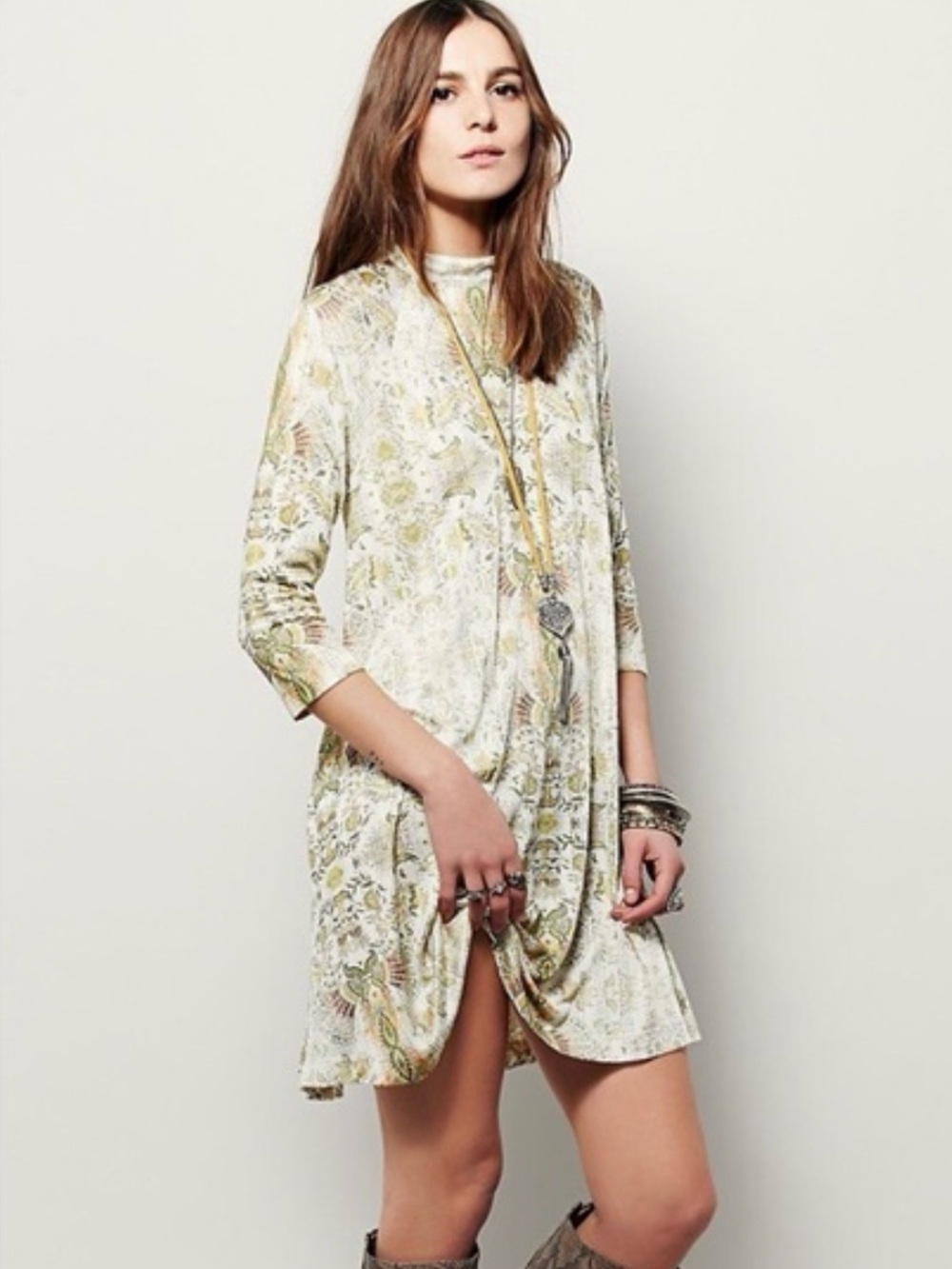 Free People New Romantics Fiesta Floral Mock Neck Dress Boho Size Large